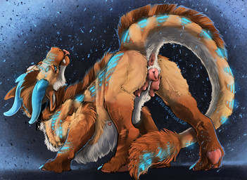 animal_genitalia animal_vulva anthro anus ass_up black_sclera blue_body blue_claws blue_eyes blue_fur blue_horn brown_body brown_fur butt canine_genitalia canine_vulva claws female female_anthro feral fur genitals horn looking_at_viewer looking_back pawpads pink_anus pink_pawpads pink_teats pink_tongue pink_vulva presenting presenting_anus presenting_vulva solo teats tongue vulva white_body white_fur venlightchaser mythology kalenai dragon felkin furred_dragon furred_scalie mythological_creature mythological_scalie scalie