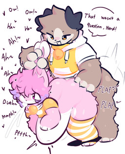 abdominal_bulge anal anal_penetration anthro anus balls bell big_butt blush bodily_fluids bottomless bulge butt clothed clothing cum cum_drip cum_in_ass cum_in_mouth cum_inside cum_on_face cumshot dripping duo ejaculation erection fur genital_fluids genitals hair hoodie hoodie_only humanoid_genitalia humanoid_penis male male/male male_penetrated male_penetrating male_penetrating_male nude open_mouth organs penetration penile penile_penetration penis pink_body pink_fur plap sex simple_background size_difference stomach tail text thick_thighs topwear topwear_only white_body white_fur bunymarch42 fritz_(winteriris42) kaden_(winteriris42) canid canine canis domestic_dog hybrid lagomorph leporid mammal rabbit absurd_res digital_media_(artwork) english_text hi_res