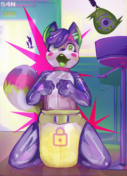 abstract_background anthro bar bar_stool bdsm blush bodily_fluids breasts clicker clicker_training clothing collar collar_only diaper dog_toy erection excited exclamation_point eye_contact female furniture genital_fluids glowing glowing_eyes green_eyes green_insides green_tongue hair hand_on_breast handwear happy hypnosis hypnotizing_viewer latex latex_clothing latex_handwear latex_legwear latex_skinsuit legwear liquid_latex lock_symbol locked_diaper looking_at_another looking_at_viewer mind_control multicolored_tail nude offscreen_character open_mouth public public_exposure public_use saliva sitting sitting_on_ground skinsuit smile solo spread_legs spreading stool submissive submissive_female tail teeth text tight_clothing tongue tongue_out training translucent translucent_latex unusual_insides s4n fan_character canid canine canis domestic_dog mammal absurd_res artist_name digital_media_(artwork) english_text hi_res