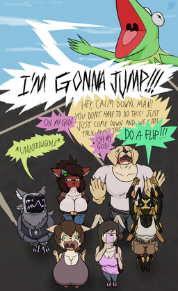 anthro big_breasts bodily_fluids bottomwear breasts cargo_pants cargo_shorts clothing crying electronics female group hoodie huge_breasts jacket leather leather_clothing leather_jacket leather_topwear machine male pants phone shirt shorts tank_top tears text topwear xvii_(artist) muppets kermit_the_frog miles_beetz_(xvii) morganne_(xvii) stars_(xvii) tammy_(xvii) vestraea_(xvii) amphibian arthropod bird_dog canid canine canis domestic_cat domestic_dog felid feline felis fox frog golden_retriever hunting_dog hymenopteran insect lagomorph leporid mammal protogen rabbit red_fox retriever tabby_cat true_fox vespid wasp yellowjacket_(wasp) english_text