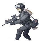 ambiguous_gender angry anthro armor body_armor clothing fur gloves gun handwear headgear helmet holding_object holding_weapon medic ranged_weapon rifle shoulder_bag simple_background solo tan_body tan_fur weapon white_background yellow_eyes endjfcar lagomorph leporid mammal rabbit 2019 hi_res