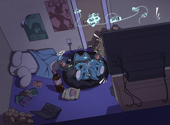 anal anal_masturbation anal_penetration autorimming bag_of_chips bean_bag bedding bedroom beverage_bottle big_butt blanket bottle butt butt_sniffing cellphone cellphone_charger computer container controller dark_room door electronics face_in_ass feet futon game_controller gaming head_up_your_own_ass imp-print_text joycon_controller laptop male masturbation nintendo_controller on_bean_bag oral oral_masturbation penetration phone pillow playing_video_game poster rimming sex snack sniffing sniffing_self soda_bottle solo sound_effects tail television argon_vile nintendo nintendo_switch nintendo_switch_2 pokemon generation_4_pokemon pokemon_(species) riolu hi_res