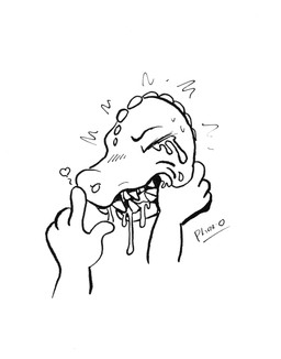 ambiguous_gender anthro big_teeth blush blush_lines bodily_fluids boop crying disembodied_hand drooling duo eyes_closed finger_in_mouth fish_hooking heart_symbol mawplay mouth_play nose_boop saliva shaking sweat tears phano crocodile crocodilian reptile scalie hi_res monochrome