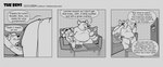 anthro belly big_belly clothing dialogue duo furniture inside lying male overweight overweight_male shirt sitting sitting_on_another sofa text topwear barnem mammal murid murine rat rodent 2024 comic english_text hi_res monochrome