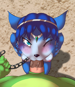 anthro bdsm blue_body blue_eyes blue_fur blue_hair blue_skin blush bodily_fluids bondage bound breasts chain chain_leash crying dominant dominant_pov duo erection fellatio female female_penetrated first_person_view forced forced_oral fur genitals hair hands_behind_back holding_leash holding_object interspecies leash leashing_pov looking_at_viewer male male/female male_penetrating male_penetrating_female nude one_eye_closed oral oral_penetration penetration penile penis rape saliva sex sex_slave slave tears white_body white_fur wasajoke nintendo star_fox krystal_(star_fox) canid canine fox lizard mammal reptile scalie sharpclaw_(star_fox) hi_res