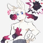 anthro biped black_body black_fur duo fur male pinching_cheeks shirtless_anthro shirtless_male slim_male solo_focus white_body white_fur lumii leon_(i_think_i_like_you) sky_(i_think_i_like_you) canid canine canis lagomorph leporid mammal rabbit wolf 1:1 absurd_res hi_res
