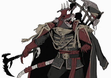 accessory anthro armor belt claws clothing commissar cosplay crossover_cosplay ear_piercing ear_ring empty_eyes facial_piercing furgonomics gloves grey_body handwear headgear helmet male melee_weapon military_jacket multiple_piercings no_pupils nose_piercing nose_ring piercing red_armor red_clothing red_eyes ring_piercing sharp_teeth simple_background skull_symbol solo spiked_armor spiked_helmet spikes standing tail tail_accessory teeth weapon white_background sallllltywater warhammer_(franchise) warhammer_40000 warhammer_fantasy queek_headtaker mammal rodent skaven crossover hi_res