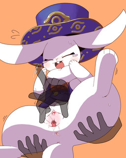 anus biped bipedal_feral bodily_fluids bow_tie carrying_another clitoris clothing disembodied_hand eyes_closed female female_feral female_fingered feral feral_fingered front_view fur fur_tuft genital_fluids genitals group hat headgear headwear neck_tuft orange_background paws purple_clothing purple_hat purple_headwear purple_topwear scut_tail short_tail simple_background spread_vulva spreading tail tears top_hat topwear trio tuft urethra vaginal_fluids vest vulva white_body white_fur crepix yu-gi-oh! silhouhatte_rabbit duel_monster human lagomorph leporid mammal rabbit 2025 4:5 cel_shading digital_drawing_(artwork) digital_media_(artwork) hi_res sequence shaded