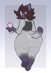 abstract_background anthro beverage big_butt blue_eyes brown_hair butt clothing crop_top ears_up eyewear fur glasses grey_body grey_fur hair huge_butt huge_thighs long_hair looking_at_viewer male pawpads piercing purple_body purple_fur purple_pawpads shirt short_tail solo standing tail thick_thighs topwear dogfluid valery_funika domestic_cat felid feline felis mammal siamese hi_res