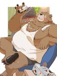 alcohol anthro beer belly beverage beverage_can blush briefs brown_body brown_fur bubble can canned_drink chair clothing container detailed_background drunk drunk_bubble eye_scar facial_scar fur furniture holding_can holding_container holding_object kemono male missing_eye moobs musclegut muscular nipples notched_ear on_chair overweight overweight_male pawpads pecs scar shirt sitting sitting_on_chair solo substance_intoxication tank_top topwear underwear white_clothing white_shirt white_tank_top white_topwear hon55728 mihoyo zenless_zone_zero ben_bigger bear mammal 2024 3:4 hi_res