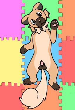 ambiguous_expression animal_genitalia animal_penis balls canine_genitalia canine_penis colorful_background facial_tuft feral floppy_ears fur genitals half-erect light_belly lying male mat on_back pawpads paws penis pink_paws pink_penis playmat puzzle_mat raised_paw solo spread_legs spreading tuft wide_eyed young young_feral ozziefossil nintendo pokemon canid canine canis domestic_dog generation_7_pokemon mammal pokemon_(species) rockruff hi_res