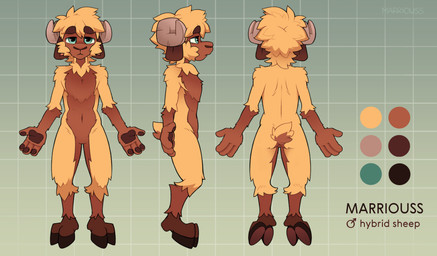 2_horns 4_fingers :< a-pose anthro back_groove bangs biped black_hooves bovid_horn brown_body brown_countershading brown_ears brown_eyebrows brown_fur brown_pawpads caprine_horn circle_eyebrows cloven_hooves color_swatch countershading curled_horn eyebrow_through_hair eyebrows facial_hair fingers floppy_ears front_view fur gender_symbol geometric_background grey_background grey_horn grid_background hair handpaw head_horn hooves horn looking_at_viewer lop_ears male male_symbol monotone_hair mouth_closed multicolored_body multicolored_fur multiple_angles navel nude pattern_background pawpads paws pupils ram_horn rear_view short_hair short_tail shoulder_blades side_view sideburns simple_background slim snout solo symbol tail tan_body tan_fur tan_hair tan_wool teal_eyes text toony translucent translucent_hair two_tone_body two_tone_fur unguligrade wool_(fur) marriouss marriouss_(character) bovid caprine domestic_sheep mammal sheep valais_blacknose 2025 absurd_res cel_shading character_name clip_studio_paint_(artwork) digital_drawing_(artwork) digital_media_(artwork) english_text hi_res model_sheet shaded signature species_name