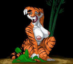 anthro areola bamboo big_breasts breasts claws countershading crossgender duo fangs female female_on_human human_on_anthro imminent_sex interspecies larger_anthro larger_female male male/female male_on_anthro nipples nude size_difference smaller_human smaller_male teeth zokva disney the_jungle_book anon shere_khan bengal_tiger felid human mammal pantherine tiger hi_res