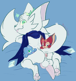 anus balls bed butt furniture genitals knot knotted_penis looking_at_viewer looking_back looking_back_at_viewer male pawpads paws penis penis_backwards plushie shortstack solo teasing bunzillaking league_of_legends riot_games tencent fai_(its_just_fai) fizz_(lol) smolder_(lol) mammal 2024 absurd_res digital_media_(artwork) hi_res