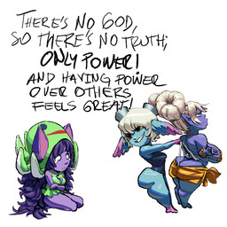 barefoot big_ears bodily_fluids bullying creepy_smile crying curvy_figure dialogue double_bun eyewear feet female froggy_chair goggles group pointy_ears shortstack simple_background smile tears text trio voluptuous voluptuous_female wedgie oppmann league_of_legends riot_games tencent lulu_(lol) poppy_(lol) tristana_(lol) goblin humanoid imp yordle 1:1 english_text hi_res