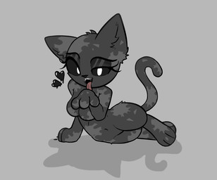 anthro black_heart black_sclera breasts digitigrade dripping eyeliner fangs featureless_breasts female female_feral feral licking_paws lips looking_at_viewer lying makeup on_side paws pose pupils solo teeth thick_thighs tongue white_pupils shatterstone mewgenics cat_caller_(mewgenics) domestic_cat felid feline felis mammal 2026 colored digital_drawing_(artwork) digital_media_(artwork) full-length_portrait portrait