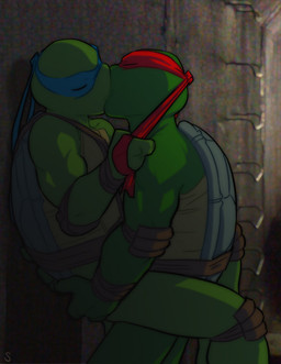 adolescent against_surface against_wall anthro athletic bandanna_pull belt biceps blue_kerchief deltoids duo eyes_closed green_body green_skin kerchief kissing legs_up male male/male mask muscular muscular_anthro muscular_arms muscular_male ninja pose red_kerchief scales standing straddling warrior young sneefee teenage_mutant_ninja_turtles leonardo_(tmnt) raphael_(tmnt) reptile scalie turtle low_res brother_(lore) brothers_(lore) incest_(lore) sibling_(lore)