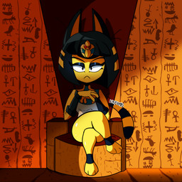 anthro big_butt blue_hair butt clothing crossed_legs decorative_scarab egyptian egyptian_architecture egyptian_clothing egyptian_headdress female female_anthro fingers front_view fur hair mouth_closed pose serious serious_face sitting solo tail uraeus yellow_body yellow_fur lilydrawsporn animal_crossing egyptian_mythology middle_eastern_mythology mythology nintendo ankha_(animal_crossing) domestic_cat felid feline felis mammal 1:1 2024 absurd_res hi_res hieroglyphic_text