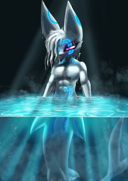 anabasis anthro fur grey_body grey_fur hair long_hair male mermaid_tail muscular muscular_male purple_eyes solo split_form tattoo underwater water unknown_artist aquatic hybrid merfolk absurd_res hi_res