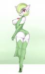 big_breasts boots bottomwear breasts butt clothing female footwear green_hair hair legwear leotard loincloth looking_back nipples not_furry pale_skin pink_eyes shoes solo thigh_boots thigh_highs xorza nintendo pokemon gardevoir generation_3_pokemon pokemon_(species) hi_res