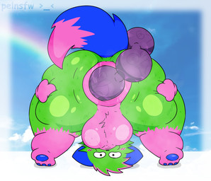 anal anal_beads anal_penetration anthro anus backsack balls big_butt black_nose blue_ears blue_pawpads blue_tail blush butt cheek_tuft clothing dipstick_tail facial_tuft footwear fur genitals gloves green_body green_fur handwear head_tuft huge_butt huge_thighs hyper hyper_butt hyper_thighs looking_back_through_legs male markings pawpads penetration pink_anus pink_balls pink_clothing pink_footwear pink_gloves pink_handwear pink_markings pink_socks rear_view sex_toy socks solo sparklefur tail tail_markings thick_thighs tuft pelnsfw don't_touch_my_pizza_(meme) nyanwolf kevin_(nyanwolf) domestic_cat felid feline felis mammal 2025 absurd_res english_description hi_res