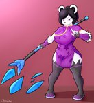 anthro black_hair black_nose breasts clothed clothing female fur hair ice legwear melee_weapon purple_eyes solo staff thigh_highs topwear weapon white_body white_fur chowdie freedom_planet galaxytrail neera_li bear giant_panda mammal 2023 hi_res