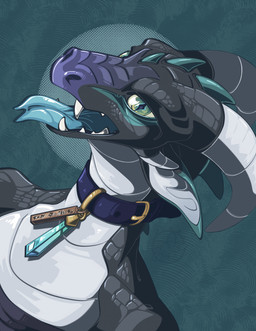 abstract_background ambiguous_gender anthro collar forked_tongue horn long_neck looking_at_viewer open_mouth scales solo teeth tongue tongue_out conditional_dnp jingo824 dungeons_and_dragons hasbro wizards_of_the_coast dragonborn_(dnd) scalie hi_res