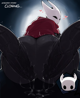 anthro big_butt big_penis black_body bodily_fluids bottomless bottomless_anthro bottomless_female butt cloak cloak_only clothed clothing disembodied_penis dripping erection female genital_fluids genitals glans group group_sex heart_symbol huge_butt huge_penis huge_thighs hyper hyper_butt imminent_sex imminent_threesome male penis precum precum_drip red_cloak red_clothing sex sitting thick_thighs threesome trio vein veiny_penis horu hollow_knight_(franchise) team_cherry hornet_(hollow_knight) the_knight_(hollow_knight) arthropod vessel_(species) 2025 hi_res half_sister_(lore) nonbinary_(lore) sibling_(lore) sister_(lore)