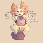 age_regression anthro baby bent_legs bird's-eye_view clean_diaper clothed clothing countershade_torso countershading dialogue diaper diaper_only female fur high-angle_view looking_at_viewer lying mental_regression on_back open_hand open_mouth open_smile purple_body purple_fur purple_skin reaching_towards_viewer smile solo tail text topless wearing_diaper white_body white_skin young battler capcom monster_hunter leviathan_(mh) mizutsune 1:1 english_text hi_res