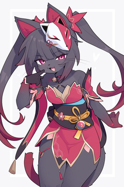 5_fingers alternate_species anthro biped breasts clothed clothed_anthro clothed_female clothing female fingers front_view fur furrification grey_body grey_fur grey_hair hair looking_at_viewer red_eyes simple_background smile solo standing devil-vox honkai:_star_rail mihoyo sparkle_(honkai:_star_rail) domestic_cat felid feline felis mammal 2025 absurd_res digital_drawing_(artwork) digital_media_(artwork) hi_res