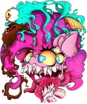 ambiguous_form bloodshot_eyes blue_eyes bone candy_gore eyeball eyelashes female food fur gore horror_(theme) ice_cream_cone inner_ear_fluff multi_eye multi_teeth multi_tongue mutation nightmare_fuel open_mouth pink_body pink_fur scar sharp_teeth solo teeth tongue tongue_scar tuft yellow_sclera ahekao friendship_is_magic hasbro my_little_pony pinkie_pie_(mlp) earth_pony equid equine horse hybrid mammal monster pony 5:6 bust_portrait digital_media_(artwork) hi_res portrait