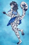 4_toes 5_fingers anthro barefoot black_nose blue_eyes bottomwear butt clothed clothing digitigrade feet female fingerless_(marking) fingers genitals gesture grey_body grey_hair grey_pussy grey_skin hair hand_gesture leopard_spots looking_at_viewer looking_back markings no_underwear pawpads pointing pose pussy raised_foot raised_tail shirt skirt smile smiling_at_viewer smirk smirking_at_viewer solo spots spotted_markings spotted_tail striped_markings striped_tail stripes tail tail_markings tank_top toeless_(marking) toes topwear skye3337 illisia felid mammal pantherine snow_leopard hi_res