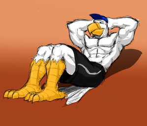 anthro exercise feet male muscular muscular_anthro muscular_male solo talons toes vince_suzukawa_(artist) icono accipitrid accipitriform avian bald_eagle bird eagle sea_eagle
