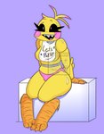 anthro bib clothing female machine panties pink_clothing pink_panties pink_underwear solo text underwear navysblues five_nights_at_freddy's five_nights_at_freddy's_2 scott_cawthon scottgames toy_chica_(fnaf) animatronic avian bird chicken galliform gallus_(genus) phasianid robot 2023 digital_media_(artwork) english_text hi_res