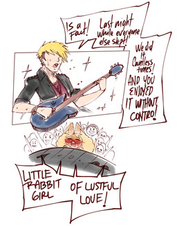 anthro big_ears blonde_hair blush blush_lines bodily_fluids clothed clothing crowd dialogue ear_piercing electric_guitar eyewear female floppy_ears glasses group guitar hair jacket jewelry leather leather_clothing leather_jacket leather_topwear long_ears male musical_instrument necklace open_mouth piercing playing_guitar playing_music plucked_string_instrument singing speech_bubble string_instrument sweat text tongue tongue_out topwear yellow_ears saltyxodium nintendo pokemon fan_character victoria_(saltyxodium) generation_4_pokemon human lagomorph leporid lopunny mammal pokemon_(species) 2022 absurd_res english_text hi_res