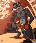 anthro cigarette clothing fur male smoking gothwolf mammal procyonid raccoon 2019 digital_media_(artwork) hi_res