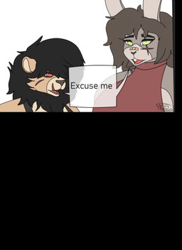 anthro band-aid bandage big_butt bottomwear brown_body bulge butt clothed clothing dialogue duo femboy green_eyes hands_behind_back legwear looking_at_viewer male red_eyes scar shorts simple_background text thick_thighs wide_hips photolol.03 nuni_(photolol.03) ronny_(photolol.03) felid feline lagomorph leporid lion mammal pantherine rabbit animated animated_gif flat_colors hi_res short_playtime slideshow