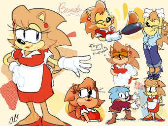 blue_body blue_fur clothing duo eyelashes eyes_closed female food footwear fur high_heels lipstick makeup male pancake shoes tail yellow_body yellow_fur artisyone sega sonic_the_hedgehog_(comics) sonic_the_hedgehog_(series) sonic_the_hedgehog_(shogakukan) brenda_the_hedgehog paulie_the_hedgehog eulipotyphlan hedgehog mammal 4:3 sketch