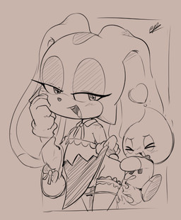 balls blush blush_lines bodily_fluids bow_tie buckteeth clothed clothing countershading cravat dipstick_ears dress ear_markings eyelashes eyes_closed female fur genitals glistening glistening_eyes gloves handwear loli long_ears male mesugaki multicolored_ears penis pupils saliva sex teeth teeth_showing tongue young cryankiebuillar sega sonic_the_hedgehog_(series) cheese_the_chao cream_the_rabbit chao_(sonic) lagomorph leporid mammal rabbit