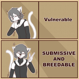 anthro black_nose clothed clothing eyes_closed femboy grey_hair hair inner_ear_fluff jacket male text topwear tuft white_body the_man drakeposting the_boy_(the_man) felid feline mammal 1:1 2023 absurd_res english_text hi_res meme