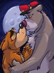 bedroom_eyes blush clothing duo half-closed_eyes hat headgear headwear looking_at_another looking_at_partner male male/male narrowed_eyes nude seductive k-9 disney talespin the_jungle_book baloo don_karnage bear canid canine canis mammal sloth_bear ursine wolf hi_res