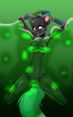 anthro breasts female fur genitals nipples poprock slime slime_pit smile solo tongue translucent translucent_body vulva nana_gel canid canine canis mammal wolf 2015 5:8 absurd_res hi_res
