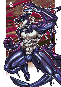 anthro black_collar black_latex blue_eyes bulge chain collar facial_scar fin fin_piercing furgonomic_piercing furgonomics head_fin latex liquid_latex male open_mouth piercing scar snout snout_scar solo spiked_collar spikes tail thick_thighs tongue tongue_out white_latex jooshy marvel spencer_(annasharker) venom_(marvel) aquatic fish shark symbiote 2025 hi_res