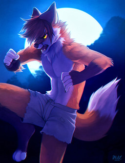 3_toes angry anthro barefoot biped black_nose bottomwear brown_hair clothed clothing countershade_face countershade_torso countershading dark dipstick_tail feet fingerless_(marking) fist front_view full_moon fur gloves_(marking) grey_bottomwear grey_clothing grumpy hair leg_markings light male markings moon moonlight multicolored_body multicolored_fur multicolored_tail muscular muscular_anthro muscular_male neck_tuft night on_one_leg open_mouth orange_body orange_fur outside paws pecs raised_arm raised_fist raised_hand raised_leg shorts sky socks_(marking) solo standing tail tail_markings toeless_(marking) toes topless torn_bottomwear torn_clothing tuft two_tone_body two_tone_fur two_tone_tail white_body white_countershading white_tail_tip yellow_eyes falvie werefox_(character) canid canine fox mammal werecanid werecanine werecreature werefox 2014 digital_media_(artwork)