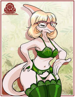 blonde_hair clothing eyewear female footwear garter_belt garter_belt_leggings garter_belt_legwear garter_belt_socks garter_straps glasses hair lingerie pink_body simple_background smile smiling_at_viewer smirk smirking_at_viewer socks wearing_glasses wide_hips wastedtimeee cavemanon_studios goodbye_volcano_high ko_op_(game_developer) snoot_game naomi_(gvh) dinosaur hadrosaurid ornithischian ornithopod parasaurolophus prehistoric_species reptile scalie absurd_res hi_res