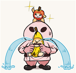 :3 ambiguous_anthro ambiguous_gender ambiguous_human anthro apple_costume banana_costume belt black_clothing black_footwear black_shoes bodily_fluids carrying_another clothing countershade_face countershading crying eyes_closed food_costume footwear fruit_costume fur gloves handwear holding_with_two_hands larger_human looking_at_viewer on_head on_top open_mouth orange_body orange_fur orange_nose pink_clothing pink_gloves pink_handwear pink_nose raised_arm simple_background size_difference smaller_anthro sparkles standing standing_on_head sweat tan_body tan_countershading tan_fur tan_legs tears tears_of_sadness triangle_nose white_background tereterebin earthbound_(series) nintendo pigmask domestic_cat felid feline felis human mammal 2024 digital_media_(artwork) hi_res