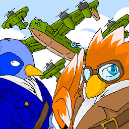 ambiguous_gender anthro blue_body blue_fur clothed clothing duo eyewear fur goggles kemono tanukibunzaemon sky_kid_(game) avian bird 1:1 2007 low_res