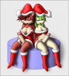 anthro balls big_breasts big_penis blue_eyes boots breasts brown_hair christmas_clothing christmas_headwear cleavage clothed clothing duo erection footwear genitals green_hair gynomorph hair hat headgear headwear holidays huge_penis humanoid_genitalia humanoid_penis intersex penis plant santa_hat shoes smile knownvortex archie_comics christmas sega sonic_the_hedgehog_(archie) sonic_the_hedgehog_(comics) sonic_the_hedgehog_(series) sonic_x cosmo_the_seedrian fiona_fox canid canine elemental_creature elemental_humanoid flora_fauna fox humanoid mammal plant_humanoid seedrian