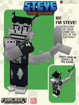 anthro biped blocky clothing fur game_poster grey_body grey_skin low_poly male pixelated poster profanity purple_eyes solo text wolfnes microsoft minecraft mojang mythology xbox_game_studios esteban_(wolfnes) aquatic fish shark 3:4 3d_(artwork) blockbench_(artwork) digital_media_(artwork) english_text full-length_portrait hi_res portrait