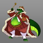 anthro big_tail clothed clothing crown digitigrade headgear jewelry king male overweight overweight_male royalty scepter smile solo tail thick_thighs undersized_clothing ronnie92 anhor alligator alligatorid crocodilian reptile scalie absurd_res hi_res